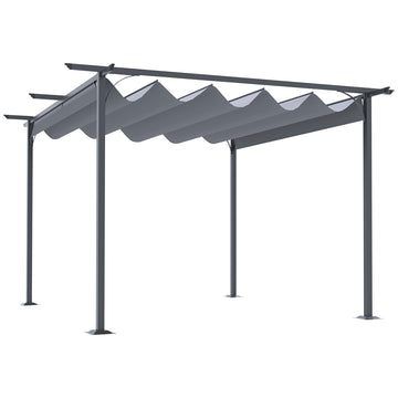 Outsunny 11.5' X 11.5' Retractable Pergola Canopy, Outdoor Uv Protection & Sun Shade, Steel Frame For Garden, Grill, Patio, Backyard, Gray Gray Steel