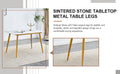 Table And Chair Set.A Morden Table With White Imitation Marble Patterned Stone Burning Tabletop With Golden Metal Legs.Paried With 4 Chairs With Pu Leather Backrest And Black Metal Legs. Light Gray,White Gold Seats 4 Metal,Sintered Stone