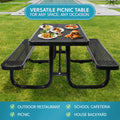 6 Ft. Rectangular Outdoor Steel Picnic Table With Umbrella Pole In Black Black Carbon Steel