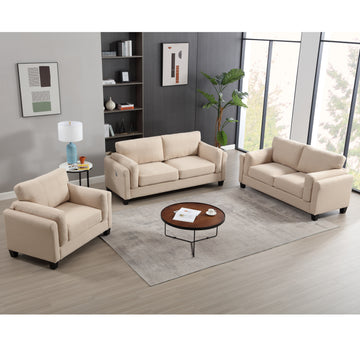 Oversized Modern 3 Pieces Sofa Set For Living Room Double Armrest Comfy Deep Seat Furniture Sets Chair & Loveseat & 3 Seater Couch, Khaki Khaki Primary Living Space Fabric 6 Seat