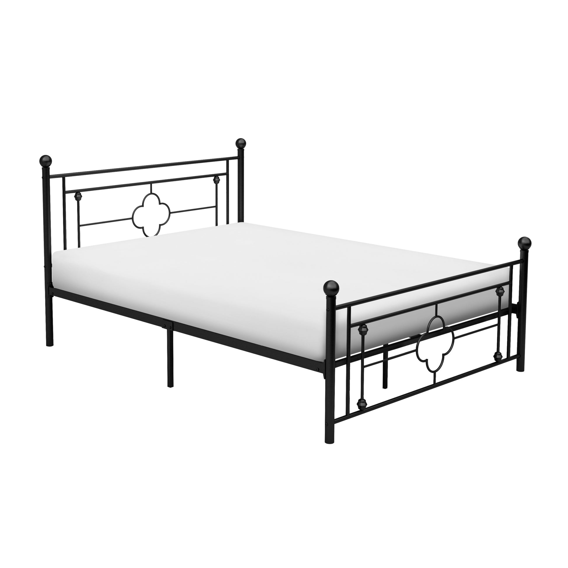 1Pc Full Platform Bed Black Finish Metal Frame Ball Finials Modern Traditional Look Box Spring Not Required Full Black Metal Classic Metal