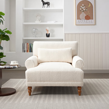 Mirod Elegant Circular Armrests, Ergonomic Lumbar Support, Vintage Roman Column Legs, Luxurious Large Size, Enhances Living Room Aesthetics, For Living Room,Bedroom And Study Beige Boucle