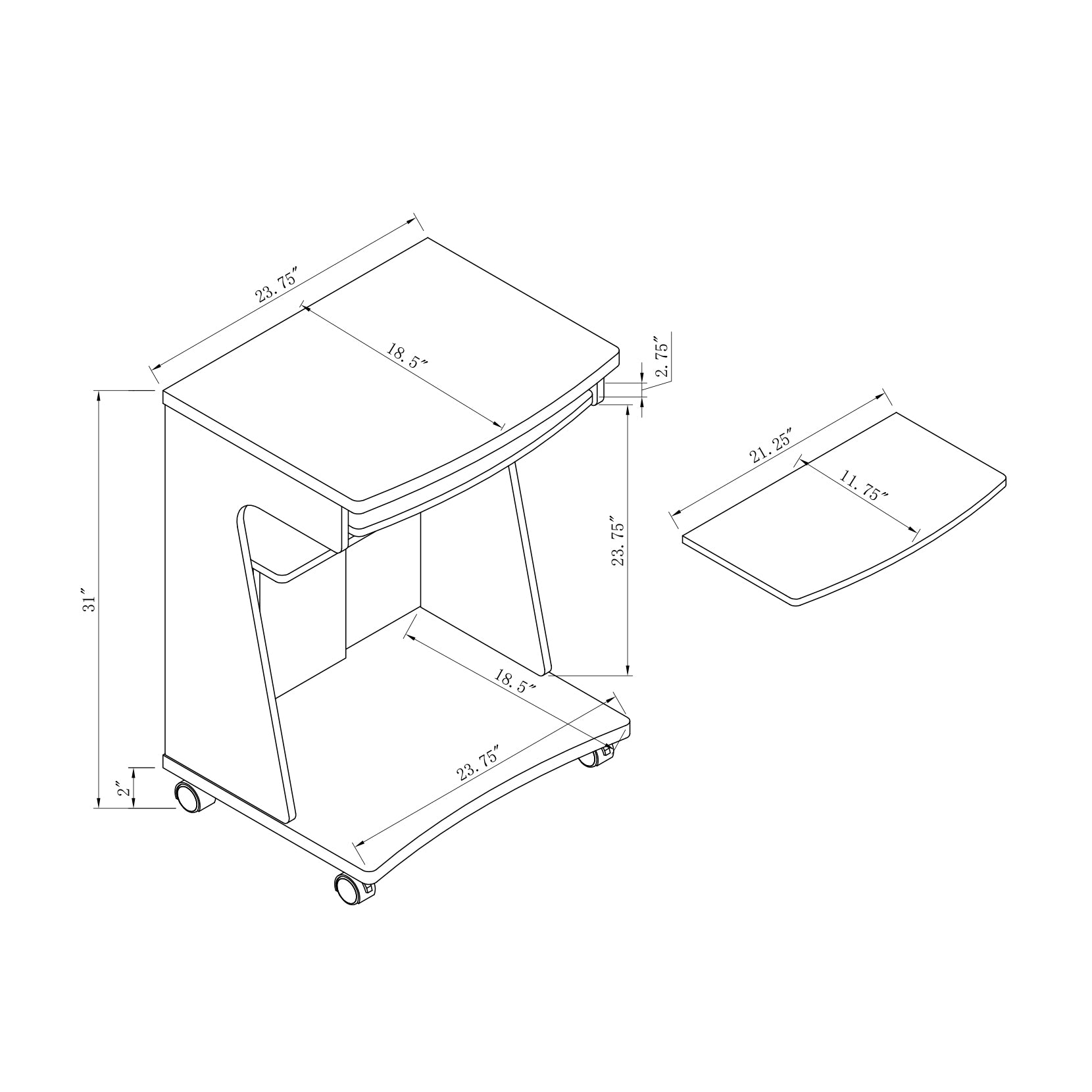 Utility Cart Microwave Cart Kitchen Cart Computer Cart One Gliding Shelf Two Shelves Rounded Corners Mobile On Rolling Castor Wheels Red Cocoa Espresso Color Espresso Particle Board Mdf
