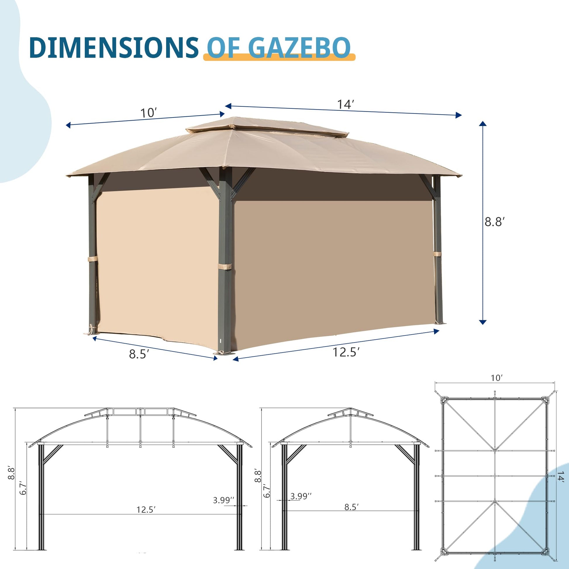 Gazebo 10X14Ft, Outdoor Gazebo With Double Roofs, Privacy Curtains, Mosquito Nettings, Heavy Duty Metal Frame Party Tent Canopy For Patio, Backyard, Deck, Lawn, Brown Brown Garden & Outdoor Uv