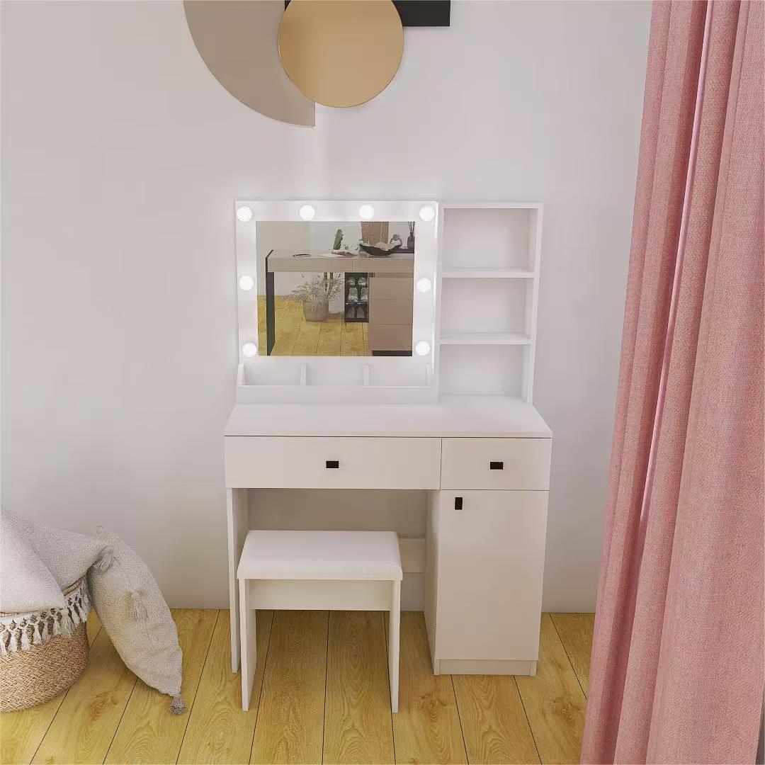 Vanity Desk With Lights, Vanity Set With Mirror, Makeup Vanity Desk With Large Drawers & Three Level Storage Dreeser, Vanitys Vanities With 3 Lights Brightness Adjustable For Bedroom, White Hinged White Drawer 2 Drawers Bedroom Extra Deep Drawers Modern