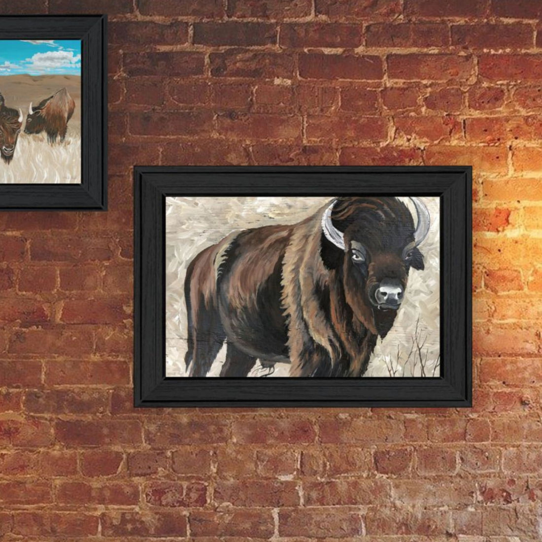 "The Boss Of The Bison Herd" Framed Wall Art For Living Room, Wall Art Print For Home Decor, Bedroom Wall Art By Cindy Jacobs Multicolor Wood Paper