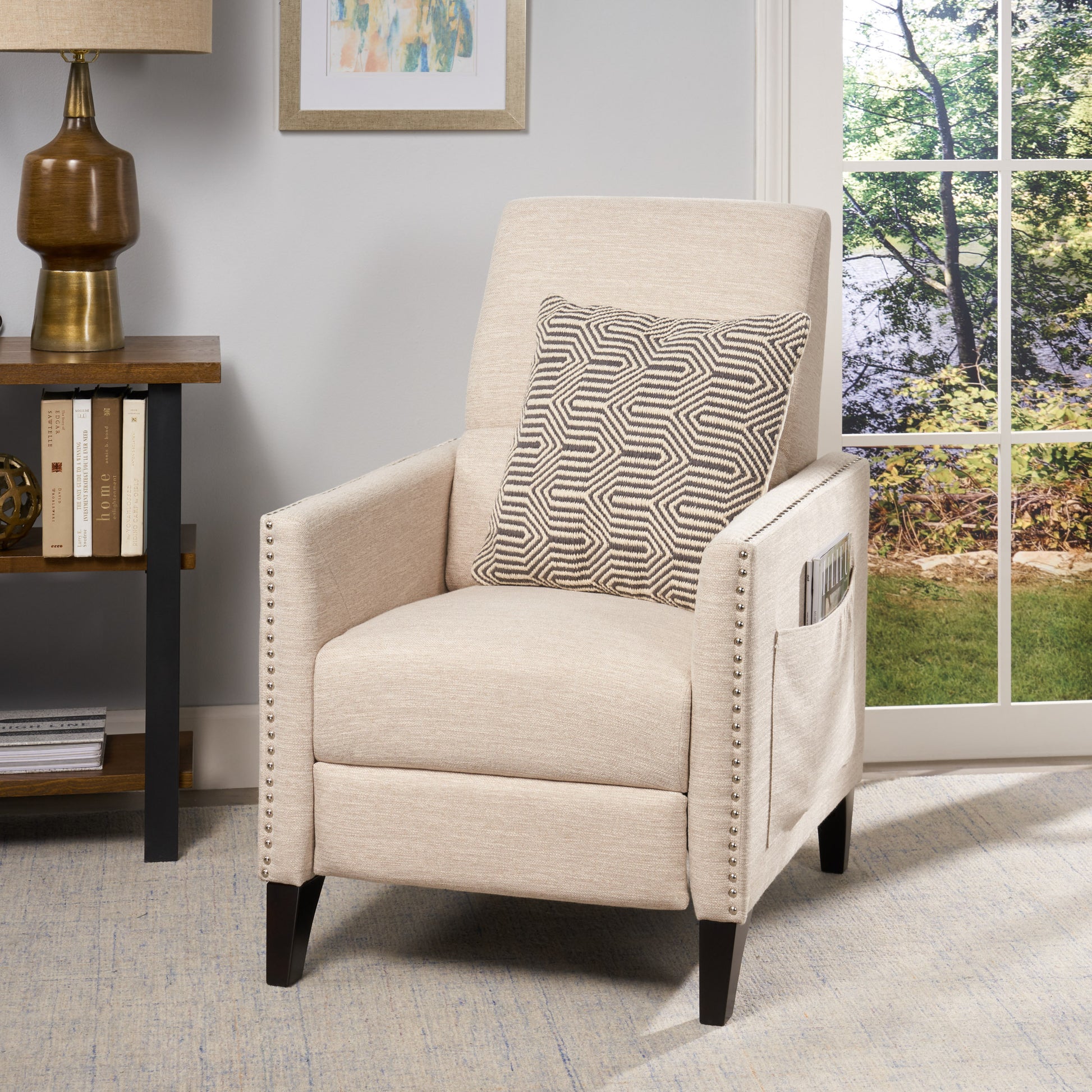 Push Back Recliner Beige Fabric