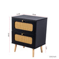 2 Drawer Rattan Nightstand For Bedroom And Living Room, End Table, Side Table With 2 Hand Made Rattan Decorated Drawers Black 2 Drawers Particle Board Mdf,Rattan