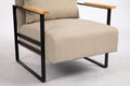 Leather Accent Chair Guest Chair For Living Room, Mid Century Armchair For Bedroom Khaki Linen