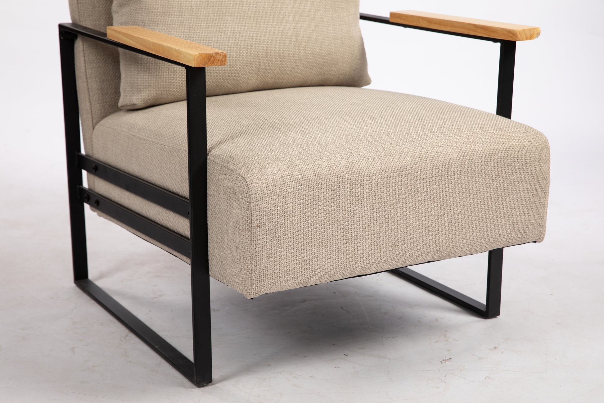 Leather Accent Chair Guest Chair For Living Room, Mid Century Armchair For Bedroom Khaki Linen