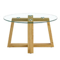 Modern Practical Circular Coffee Tables. Made Of Transparent Tempered Glass Tabletop And Wood Colored Mdf Material. Suitable For Living Rooms And Bedrooms.31.5