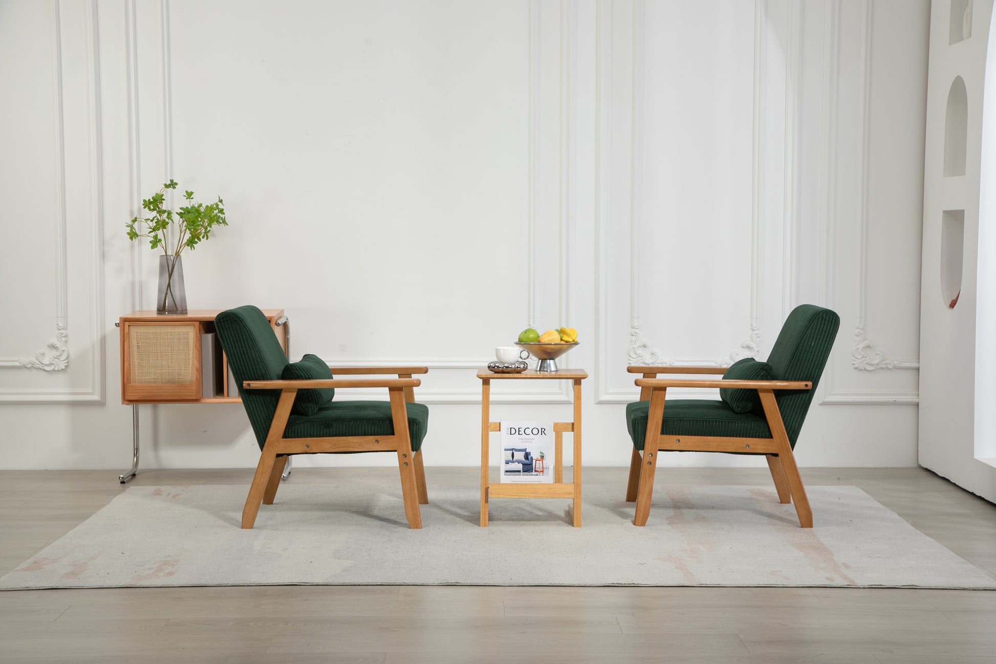 Leisure Chair With Solid Wood Armrest And Feet, Leisure Chair, Wood Frame, Velvet, Solid Rubber Wood Legs, Mid Century Modern Accent Chair, For Living Room Bedroom Studio Chair,Two Packs Emerald Corduroy