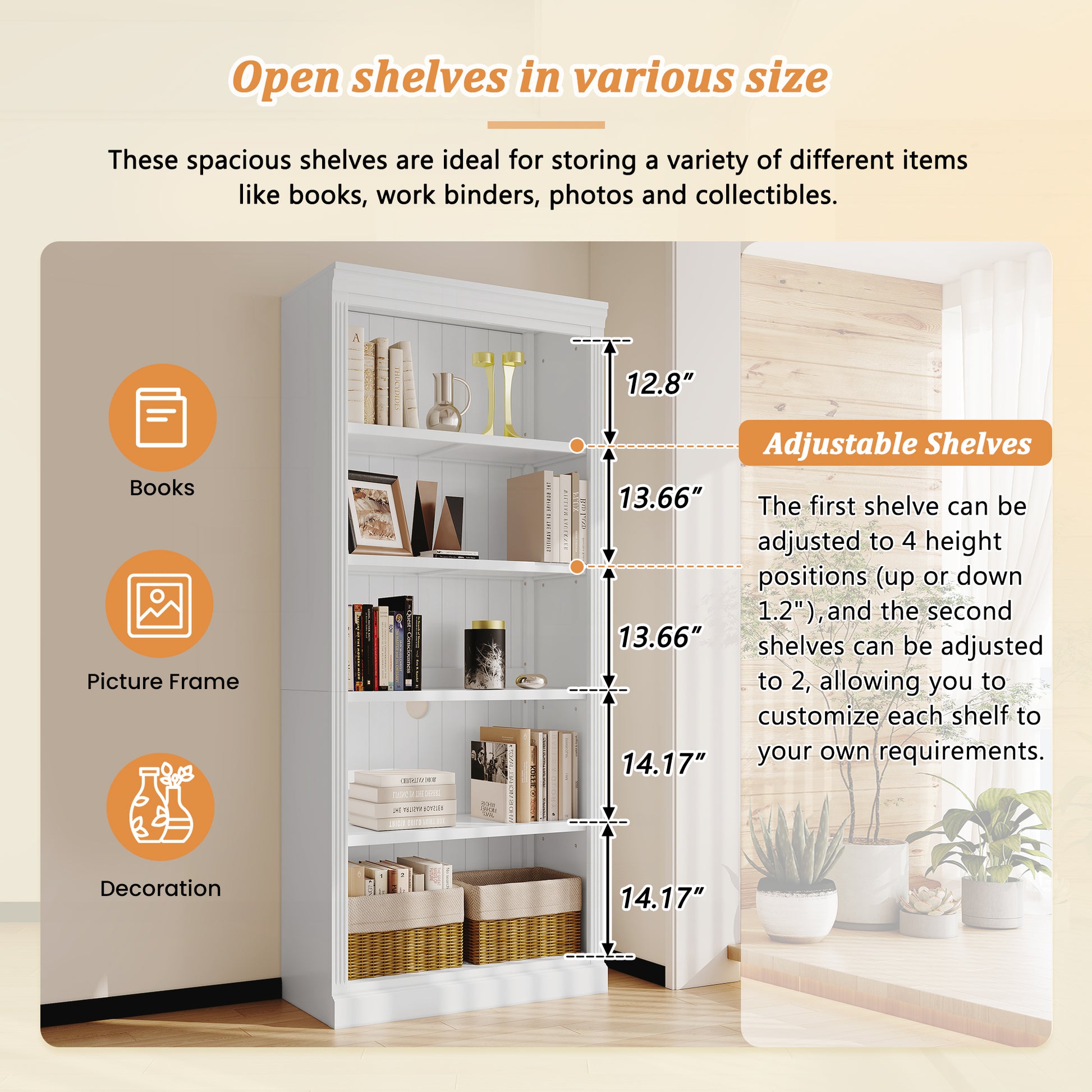 83.4" Tall Two Wood Bookcase With Two Corner Shelf Suite,5 Tier Home Decor Bookshelves Suite With Adjustable Storage Shelves,Free Standing Storage Shelves Suite For Living Room,Home Office,White