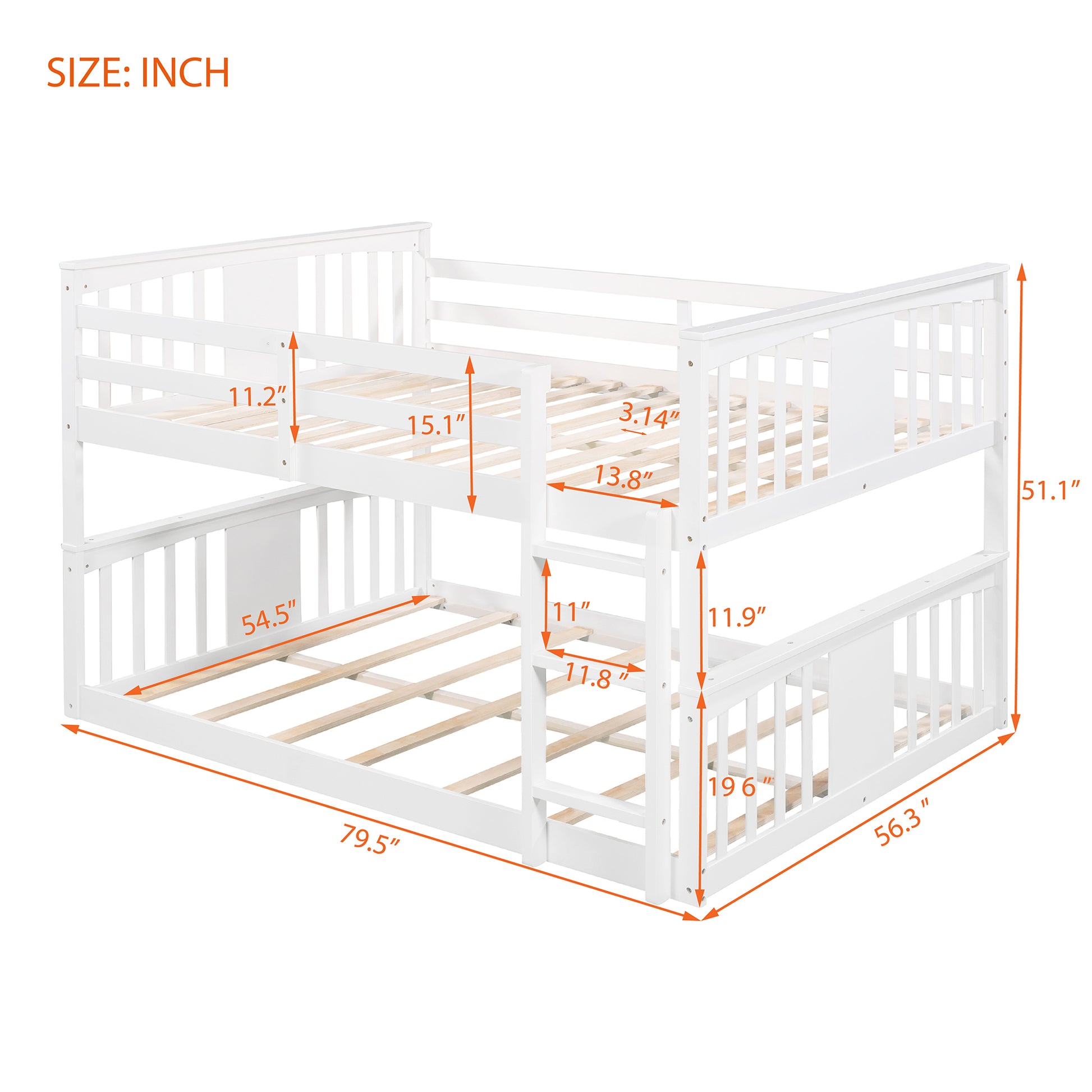 Full Over Full Bunk Bed With Ladder, White Old Sku :Lp000207Aak Full White Solid Wood