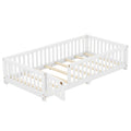 Twin Size Bed Floor Bed With Safety Guardrails And Door For Kids, White Old Sku:W158090683 Twin White Pine