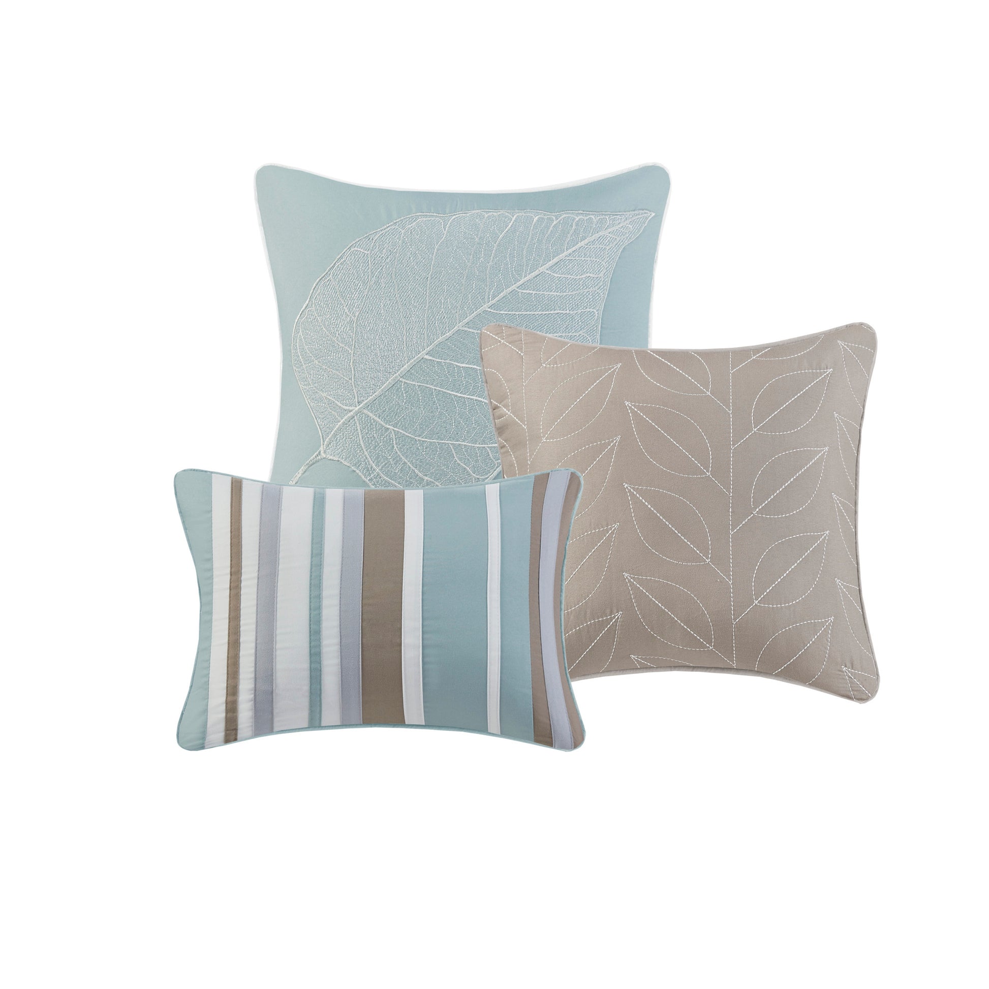 6 Piece Embroidered Quilt Set With Throw Pillows Blue Full Queen Full White Blue Cotton