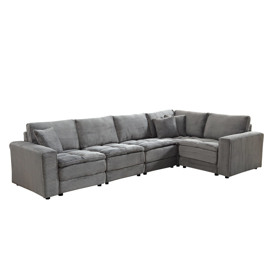 5 Seats,Oversized Sectional Sofa,L Shaped Corner Couch With Detachable Seat & Back Cushion, Corduroy Upholstery Convertible Sleeper Sofa&Couch For Living Room Grey Fabric 5 Seat