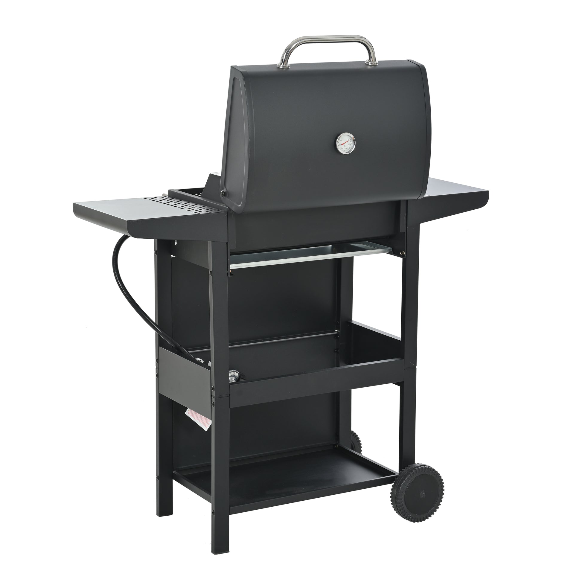 Propane Gas Grill 4 Burner Barbecue Grill, Stainless Steel 34,000 Btu Patio Garden Barbecue Grill With Two Shelves, Lid, Wheels And Bottle Opener Black Iron