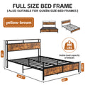 Industrial Full Bed Frame With Led Lights And 2 Usb Ports, Bed Frame Full Size With Storage, Noise Free, No Box Spring Needed, Rustic Brown Full Rustic Brown Metal Metal