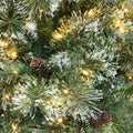 7' Brilste Mixed Hinged Tree With Snow And Glitter And 78 Frosted Pine Cones And 650 Clear Led Lights Green Pvc