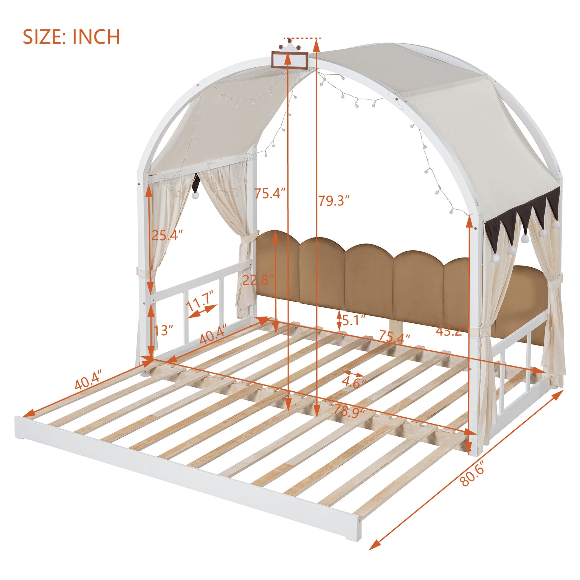 Twin Size Extended Bed With Arched Roof And Trundle, White Twin White Plywood