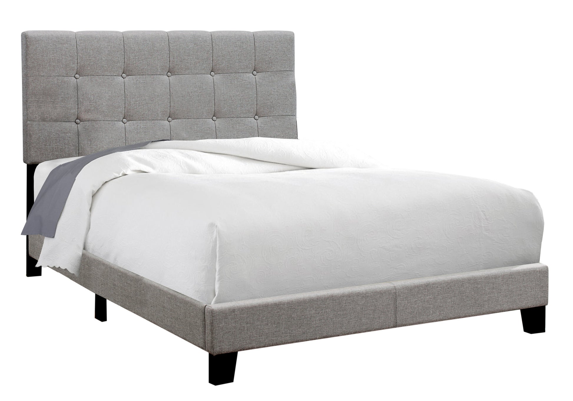 Bed, Full Size, Bedroom, Upholstered, Grey Linen Look, Transitional Grey Foam Solid Wood Mdf