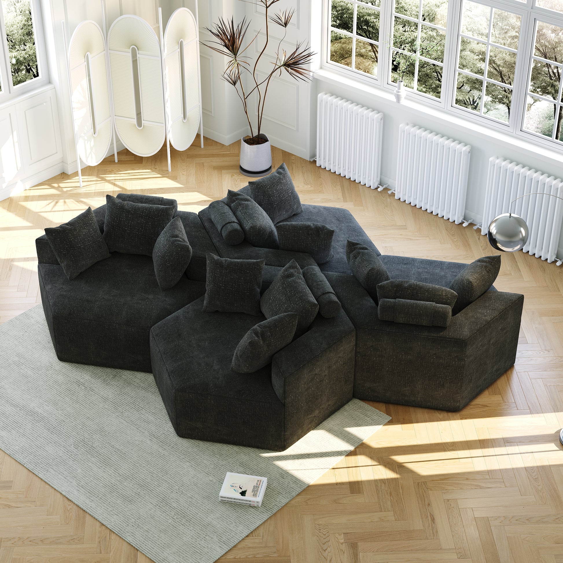 54''L Chenille Sponge Single Sofa,No Assembly Required,Fluffy Modern Sleeper Chair For Living Room, Bedroom, Lounge And Projection Room Black Foam Chenille 1 Seat