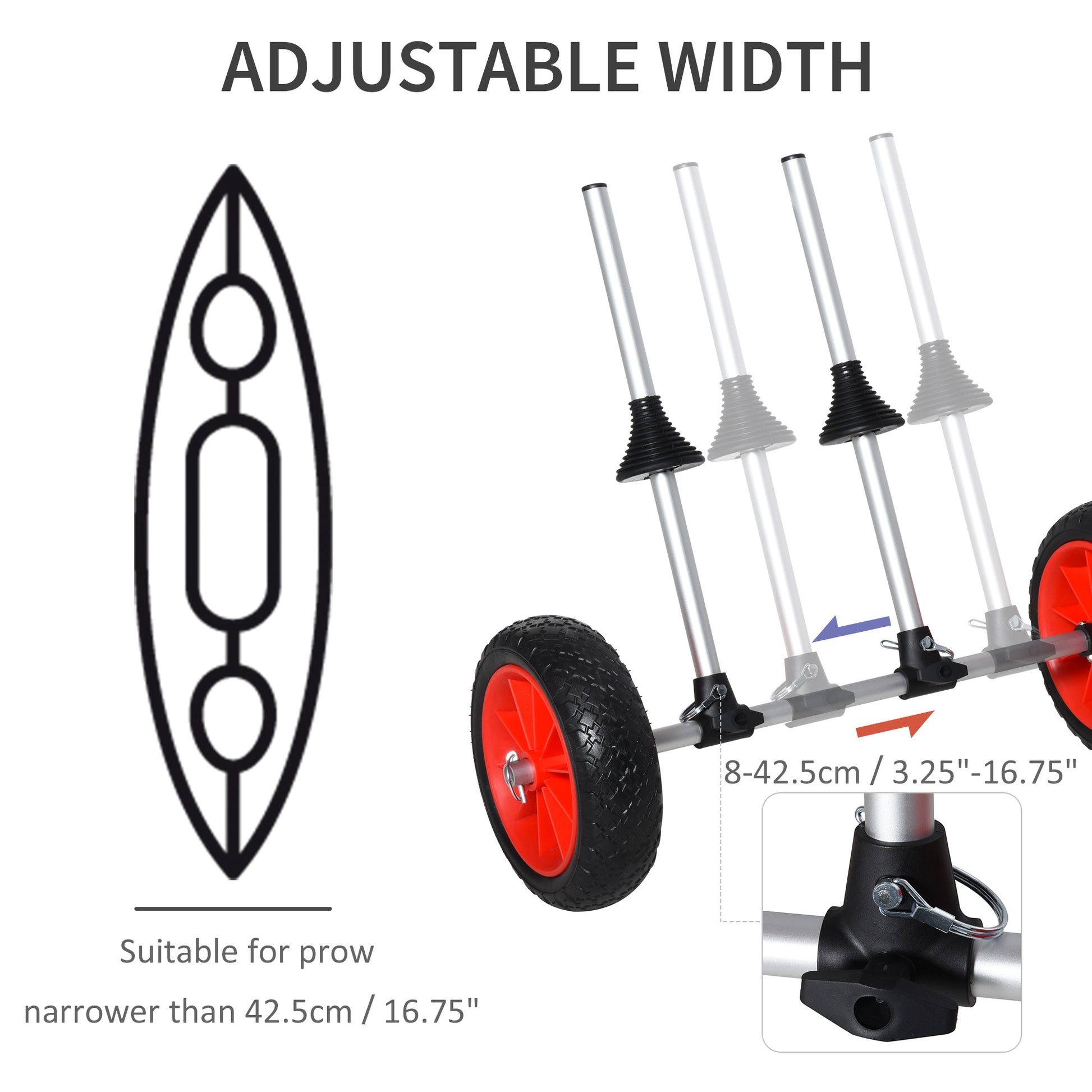 Soozier Universal Kayak Cart, Trolley Trailer Kayak Wheels With Strong Aluminum Frame, Adjustable Width Crossbar, & Large Tires Black Silver Aluminum
