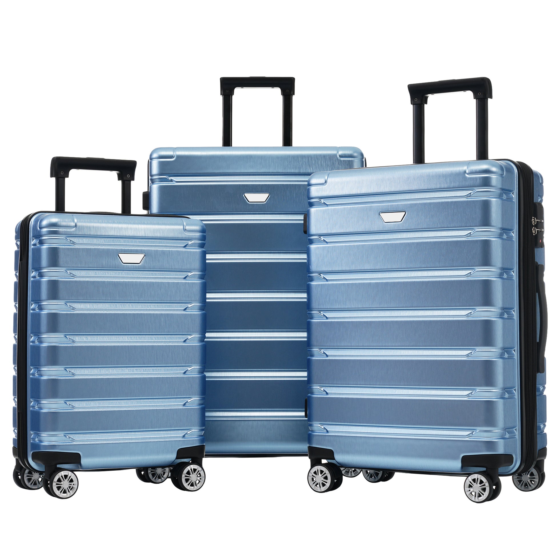 Hardshell Luggage Set 3 Piece, Durable Abs Pc Travel Suitcase With Spinner Wheels For Men Women 20 24 28 Inch Blue Abs Pc