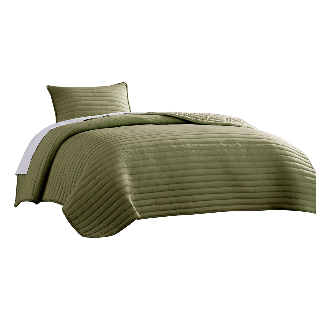 Cabe 2 Piece Twin Comforter Set, Polyester Puffer Channel Quilted, Green Twin Green Polyester