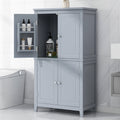 Elegant Bathroom Floor Storage Cabinet, Bathroom Storage Unit, Freestanding Cabinet With 4 Doors, Adjustable Shelves, Adaptable Shelves, Grey Grey Mdf