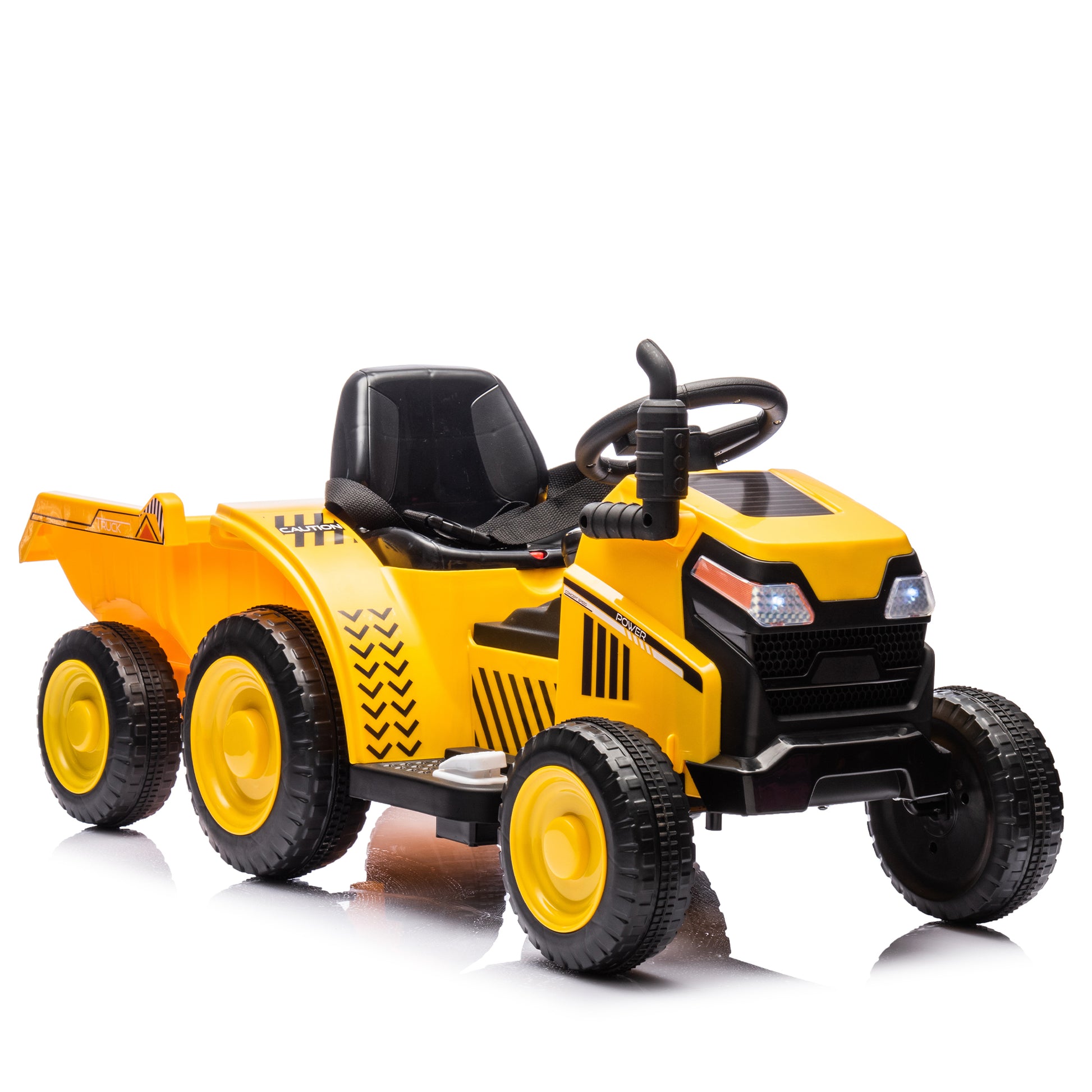 12V Kids Ride On Electric Tractor Black Knight,Kids Ride On Toy.2Wd,Non Skid Tires, Steering Wheel, Foot Pedal,With Removable Storage Tug,Light,Bluetooth,Music,Mp3,Usb,Power Display For Kids Aged 3 . Yellow 50 99 Lbs Polypropylene