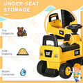 Aosom Excavator Ride On Toy, Cat Licensed Kids Manual Pedal Ride On Excavator With Manual Shovel, Horn, Hidden Storage For 18 36 Months Boys And Girls, Yellow Yellow Plastic