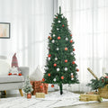 Homcom 6' Tall Unlit Slim Fir Artificial Christmas Tree With Realistic Branches, And 583 Tips, Green Green Plastic