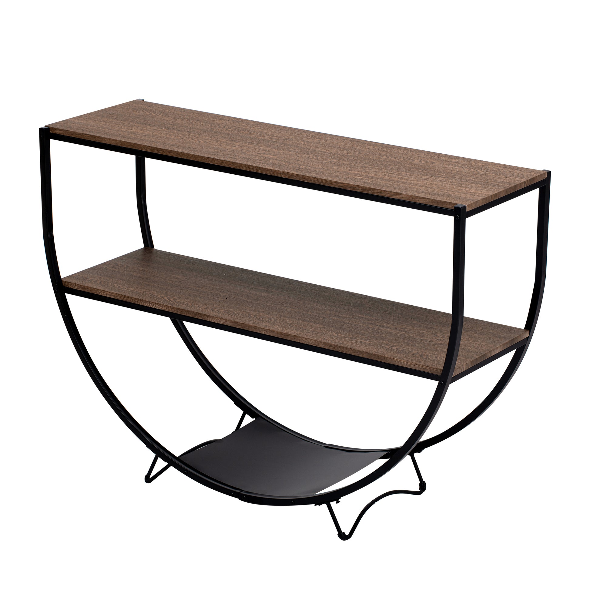 Rustic Industrial Design Demilune Shape Textured Metal Distressed Wood Console Table Dark Brown Dark Brown Mdf