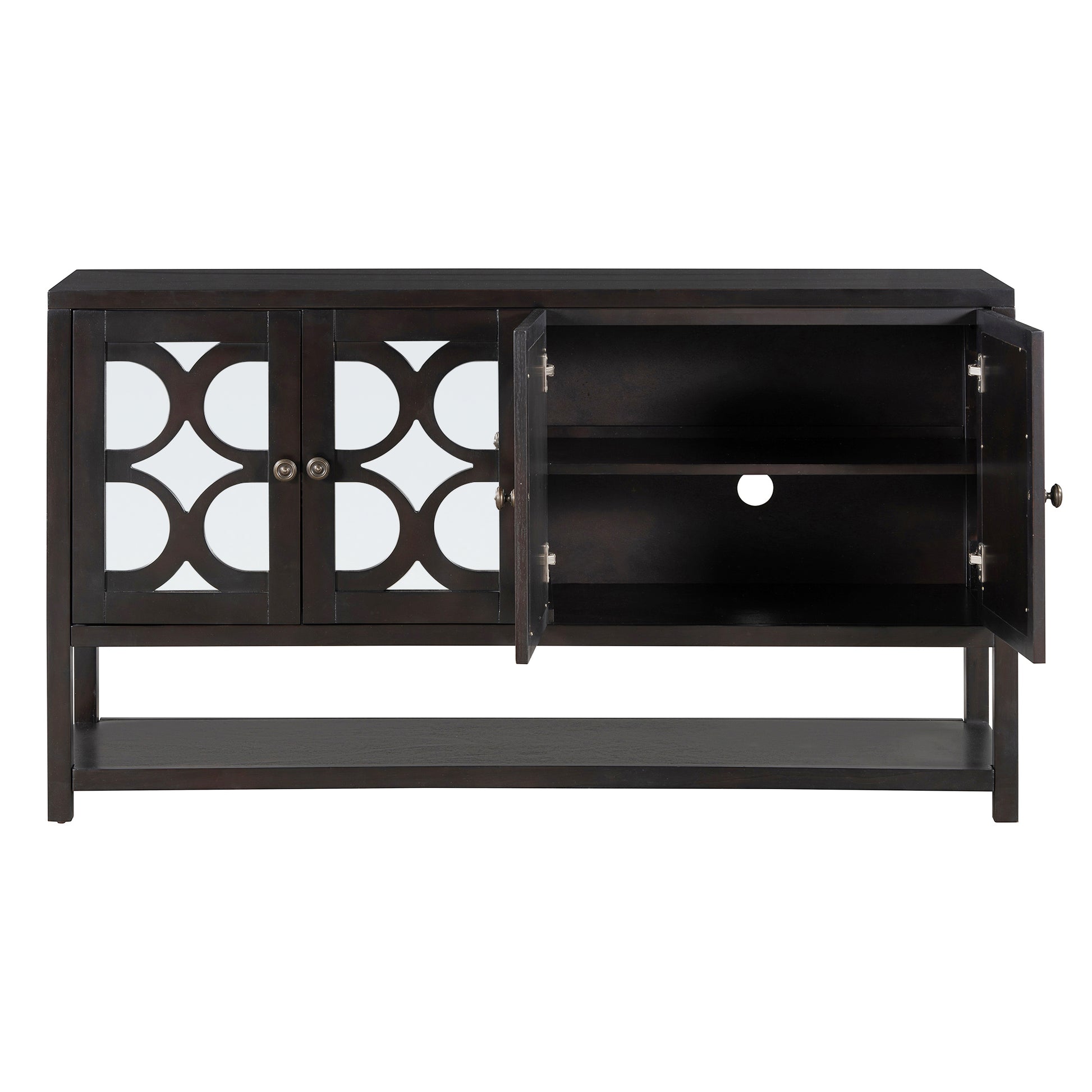 Elegant Retro Console Table Storage Cabinet Sideboard With Mirrored Doors, Spacious Shelves, And Durable Acacia Wood Legs Perfect For Living Room, Dining Room, Or Entryway Espresso Espresso Primary Living Space Solid Wood Mdf