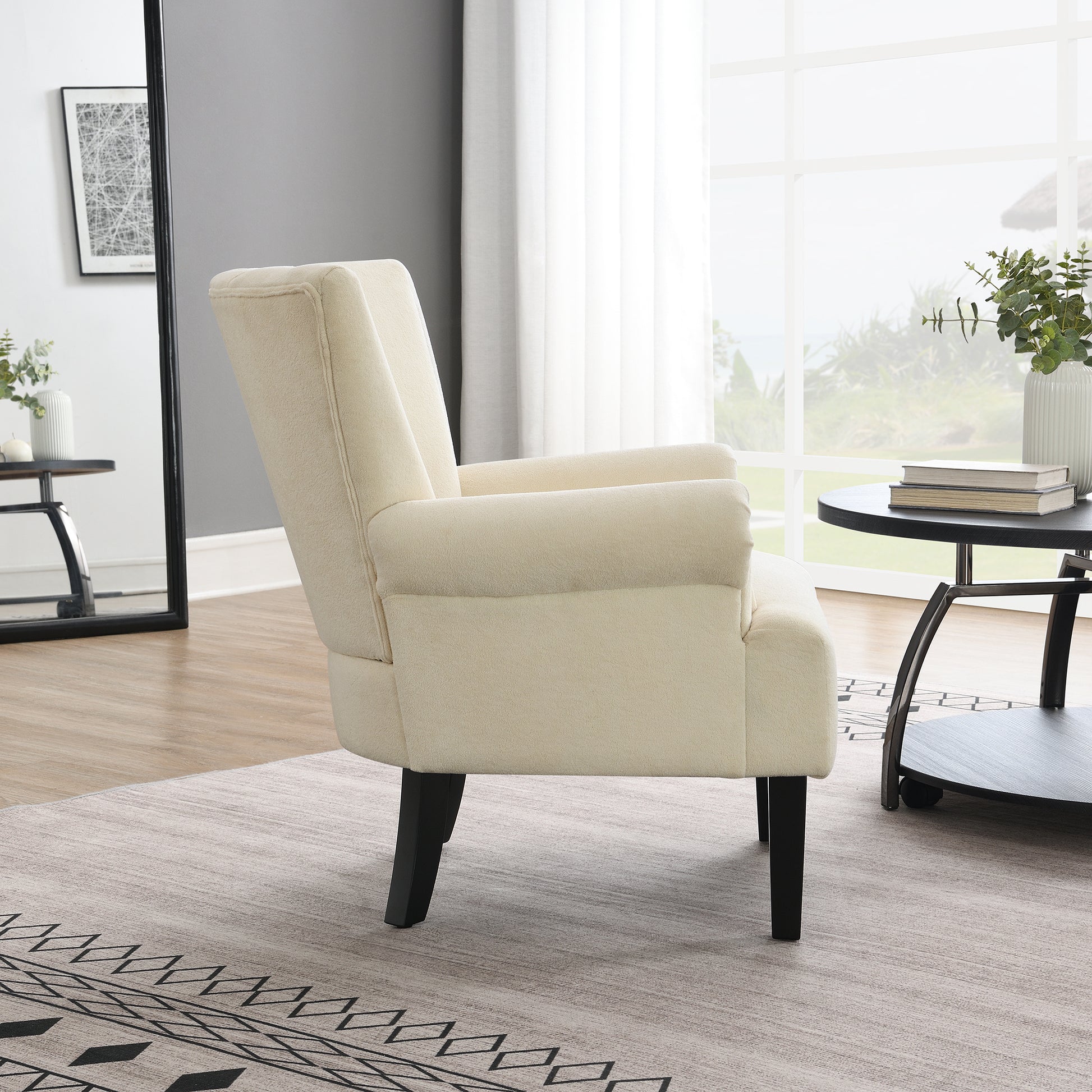 Modern Accent Living Room Chairs,Polyester Armchair Club Chair With Channel Back, Accent Chair For Living Room, Bedroom Reading Room, Soft Fabric, Wooden Leg, Beige Beige Primary Living Space Foam Plywood