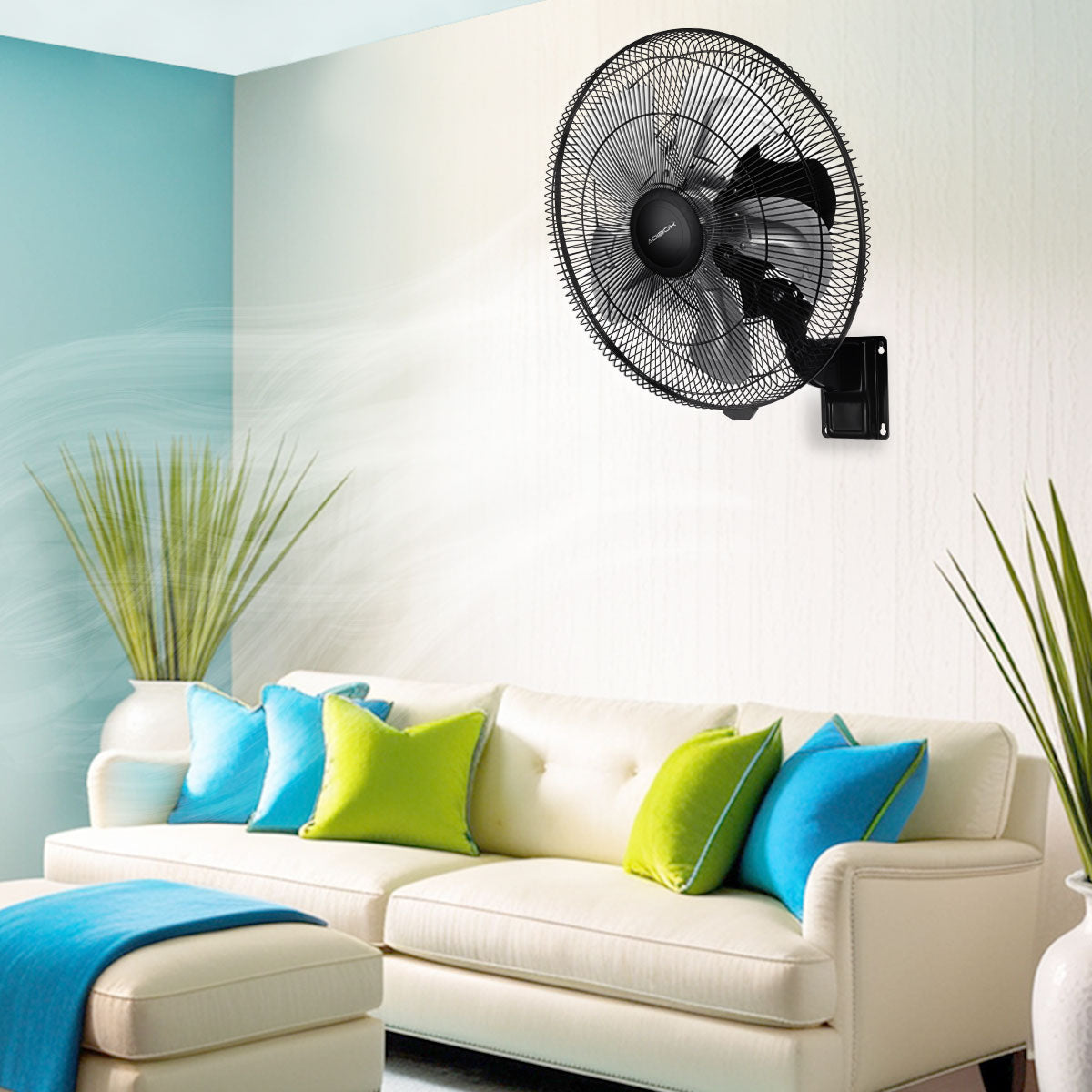 18 In. 90 Degree 5 Speed Settings Black Wall Mount Fan Horizontal Oscillation Indoor Outdoor Household Commercial Black Metal