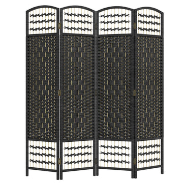 Homcom 4 Panel Room Divider, Folding Privacy Screen, 5.6' Room Separator, Wave Fiber Freestanding Partition Wall Divider, Black Black Wood