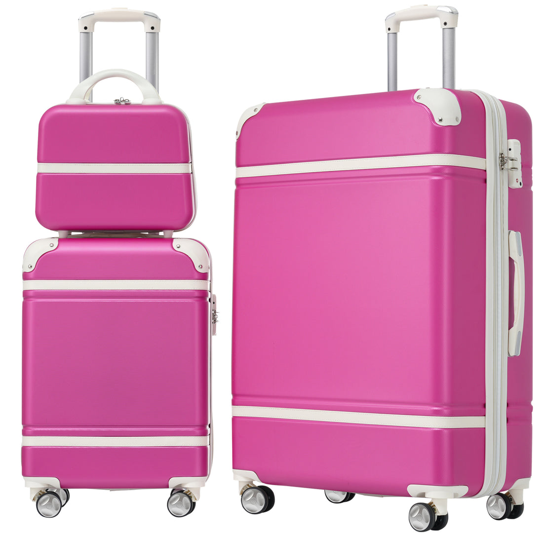 Hardshell Luggage Sets 3 Pieces 20" 28" Luggages And Cosmetic Case Spinner Suitcase With Tsa Lock Lightweight,Pink Pink Abs