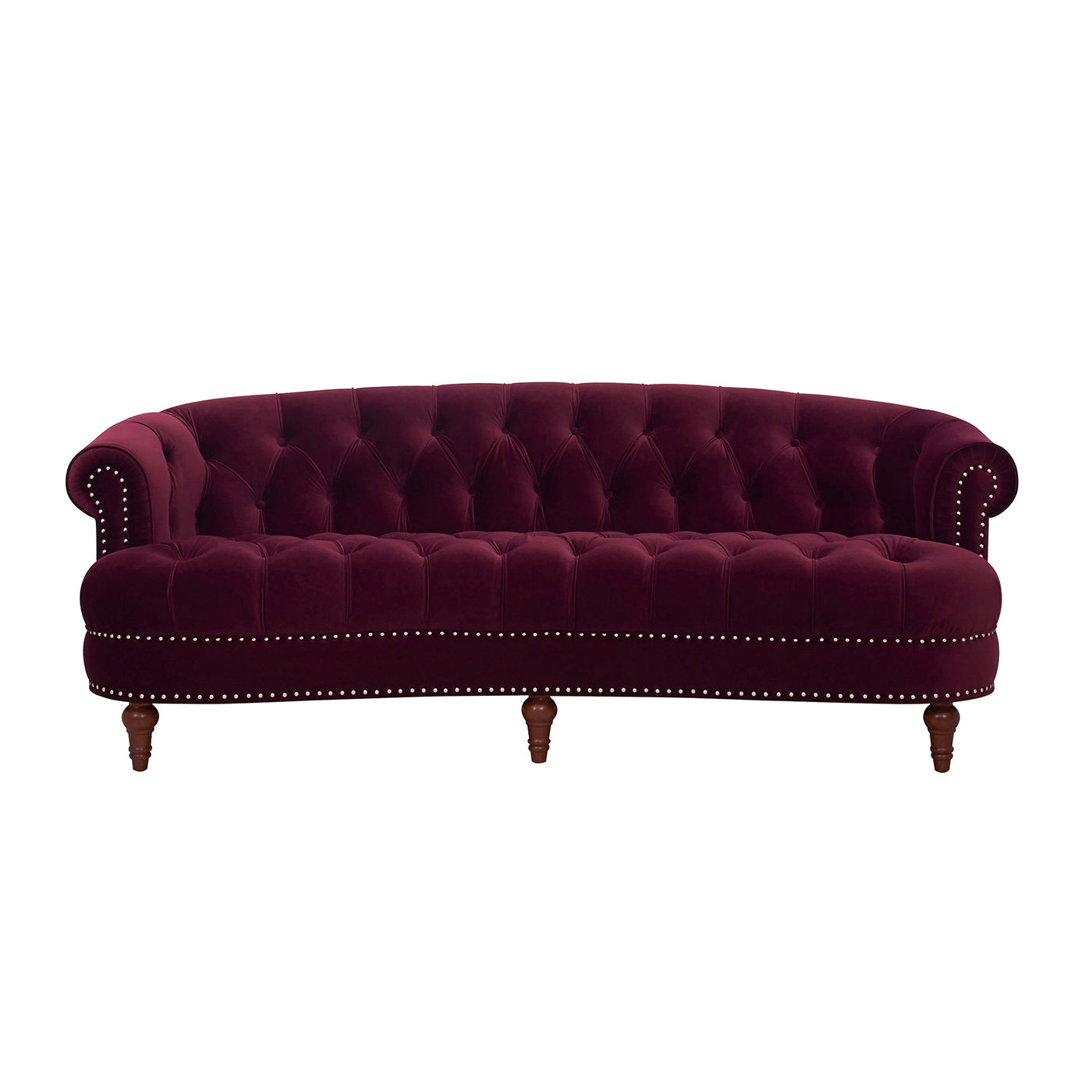 La Rosa Victorian Chesterfield Tufted Sofa, Burdy Velvet Burgundy Foam Velvet 3 Seat