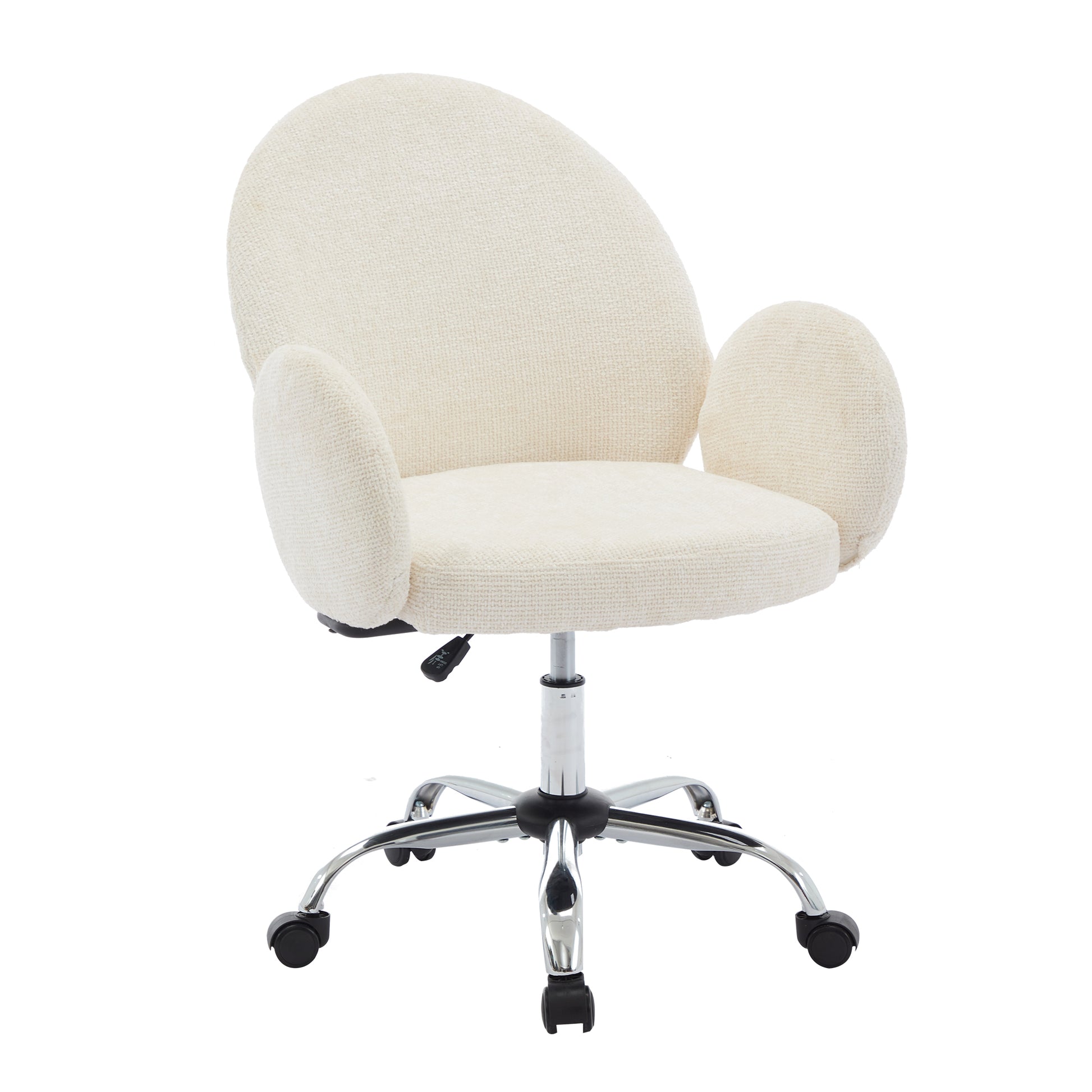 Ytt Rotating Office Chair With High Backrest Armrest, Wide Seat Round Armrest Office Chair With Wheels, Suitable For Living Room, Bedroom, Lounge, Home Office Beige Linen