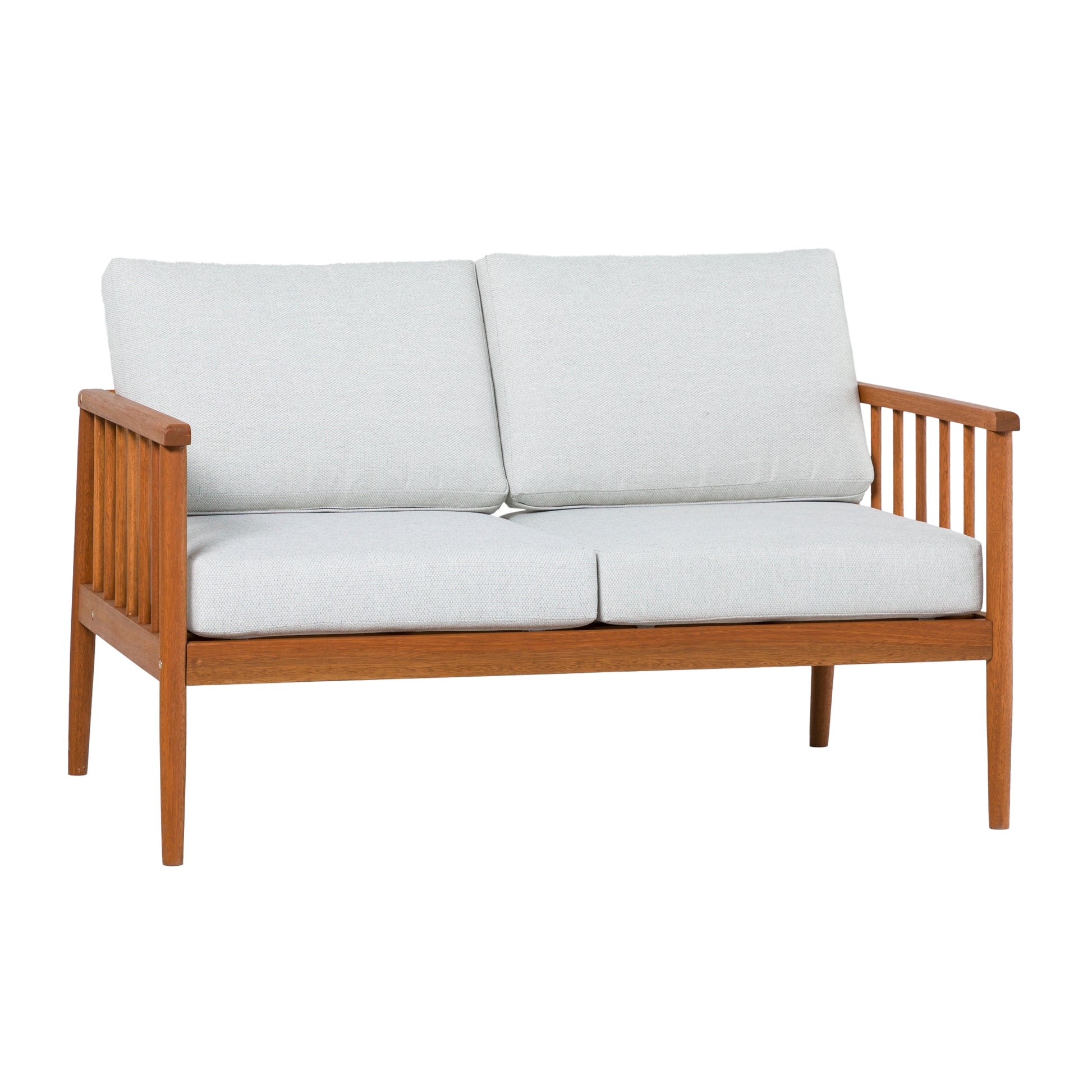 Contemporary Cushioned Eucalyptus Wood Patio Loveseat Brown Brown Eucalyptus Eucalyptus