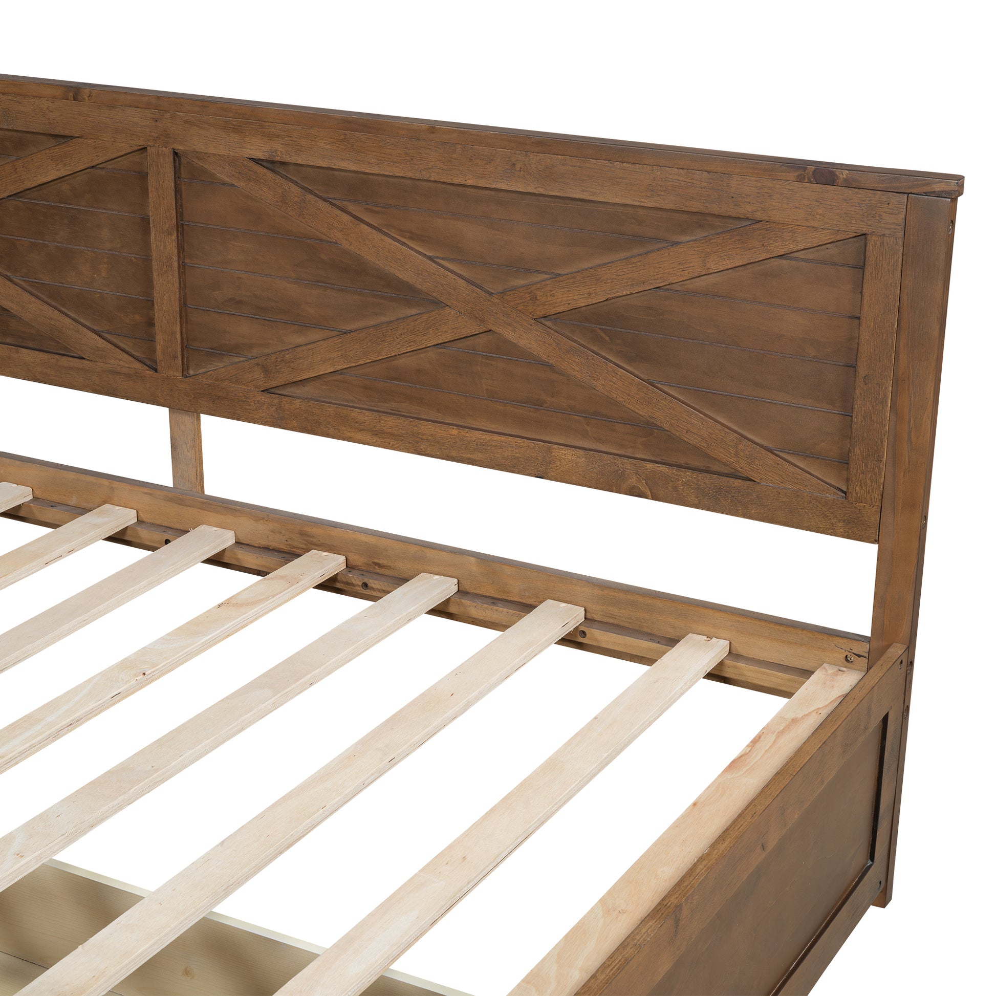 Twin Size Wood Daybed With 2 Drawers And Rustic Guardrail, Ancient Brown Expected Arrival Time: 8.28 Box Spring Not Required Twin Brown Wood Daybeds Solid Wood Mdf