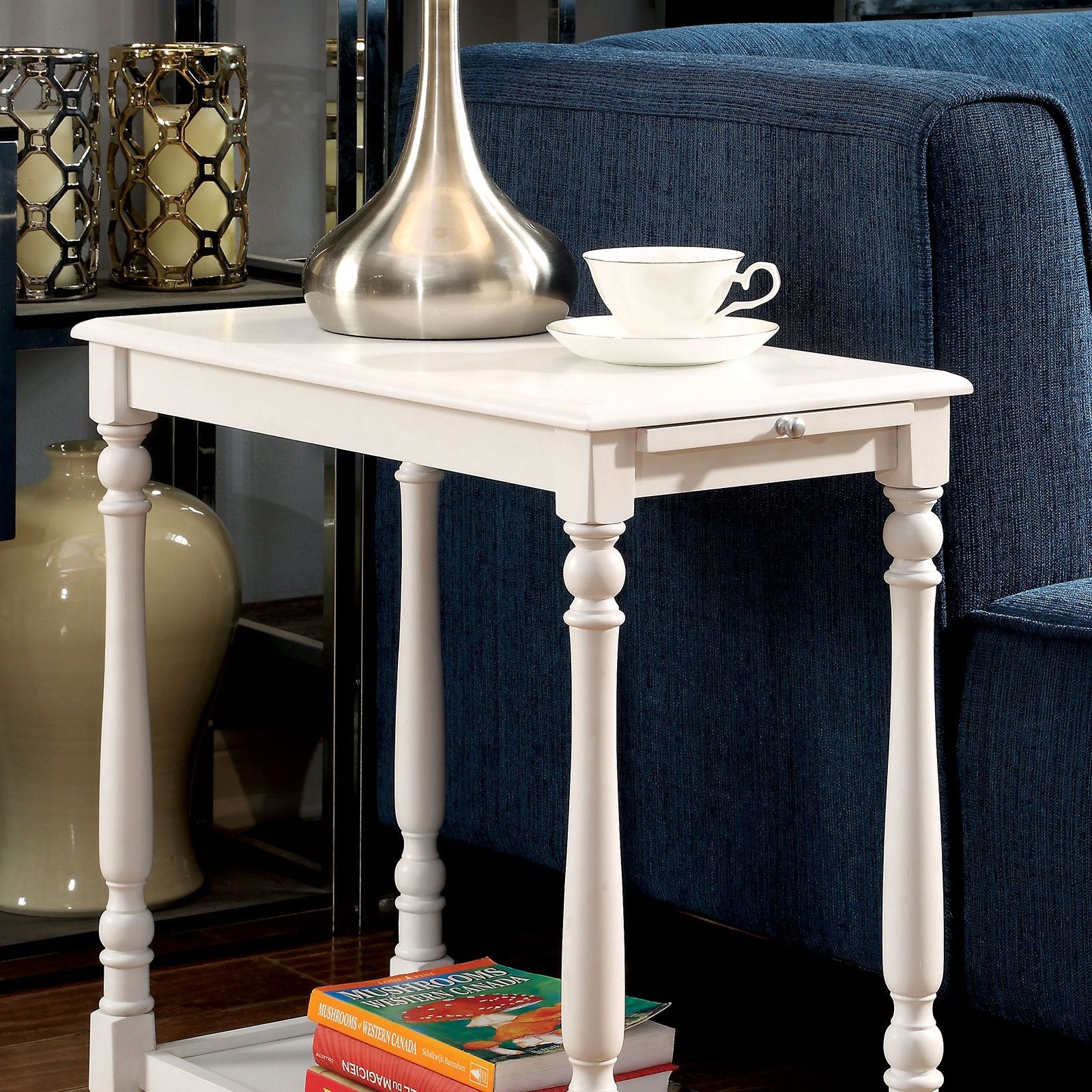 Modern Transitional White 1Pc Side Table Nightstand Hidden Tray Open Shelf Sofa Side Table Turned Legs Multifunctional Home Furniture White White Bedroom Contemporary,Modern,Transitional Open Storage Rectangular Solid Wood