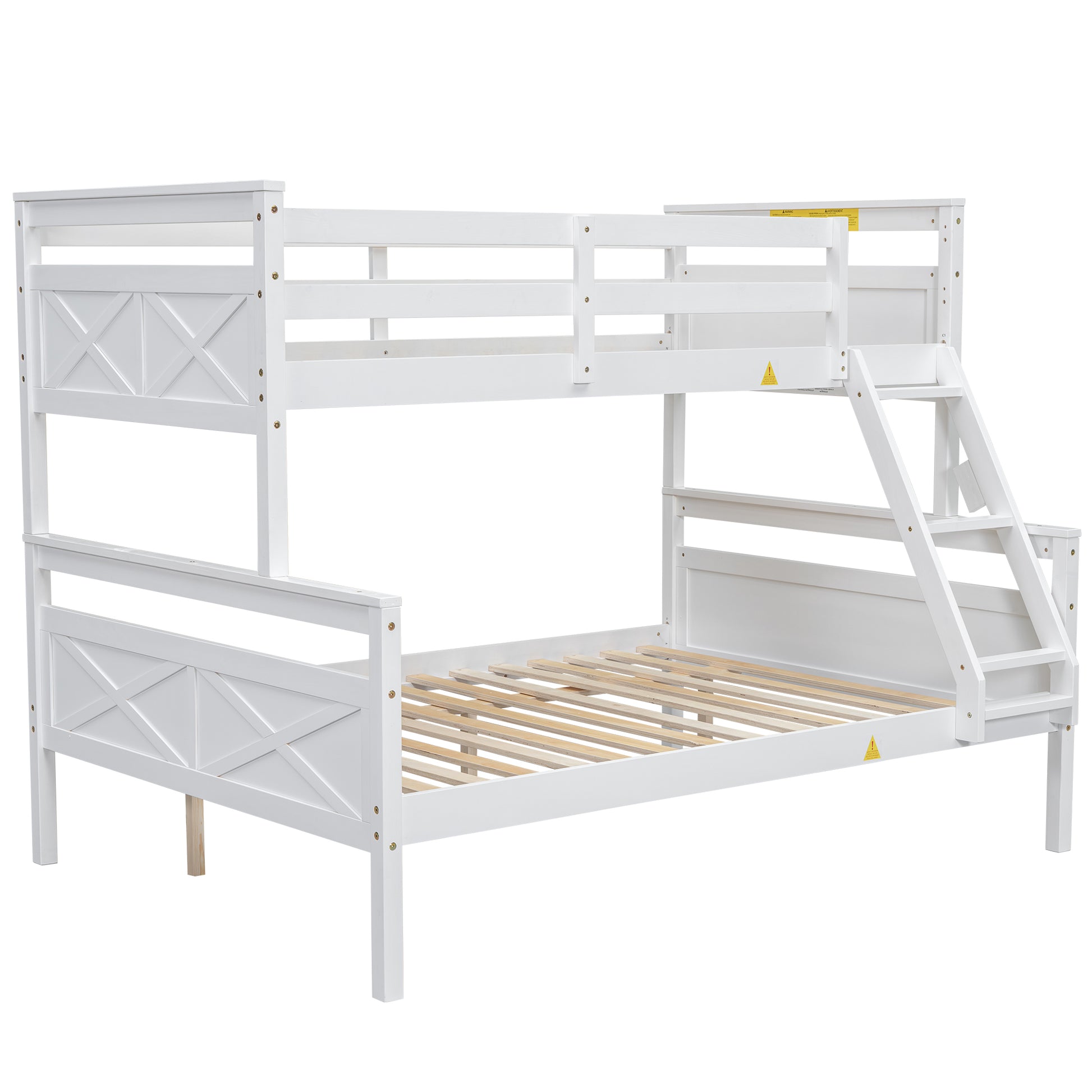 Twin Over Full Bunk Bed With Ladder, Safety Guardrail, Perfect For Bedroom, White Box Spring Not Required Twin White Wood Bedroom Bunk Pine