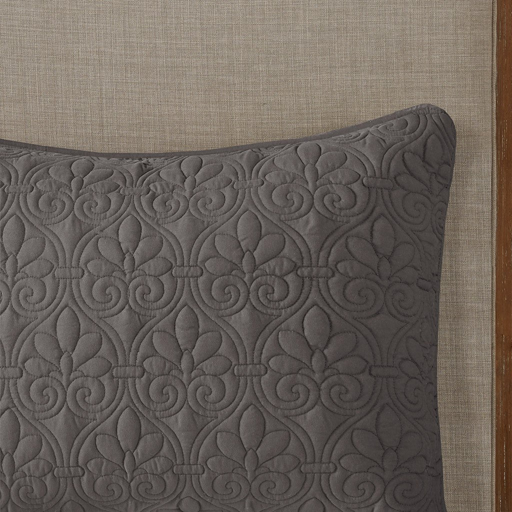 3 Piece Split Corner Pleated Quilted Bedspread Dark Grey King Dark Grey Polyester