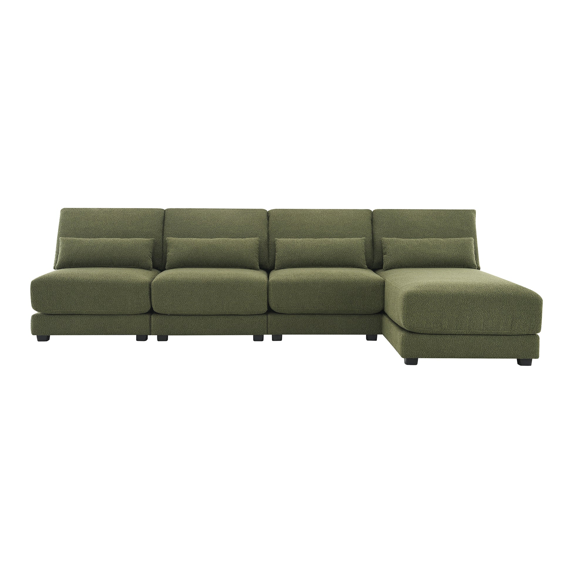 120*61" Oversized Deep Seat Sectional Sofa With Reversible Chaise,Loop Yarn Fabric 5 Seat Armless Indoor Furniture,Convertible L Shaped Couch For Living Room,Apartment,3 Colors Green Fabric 5 Seat