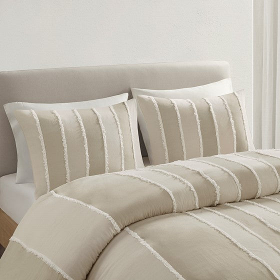 3 Piece Striped Cotton Duvet Cover Set Queen Multicolor Cotton
