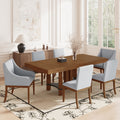 Rustic 7 Piece 76.4Inch Extendable Dining Table Set With 18Inch Removable Leaf, 2 Arm Chairs And 4 Armless Chairs, Brown Wood Dining Room Solid Wood Rubberwood Rectangular Dining Table With Chair Upholstered Chair Wood Brown Seats 6 Removable Leaf